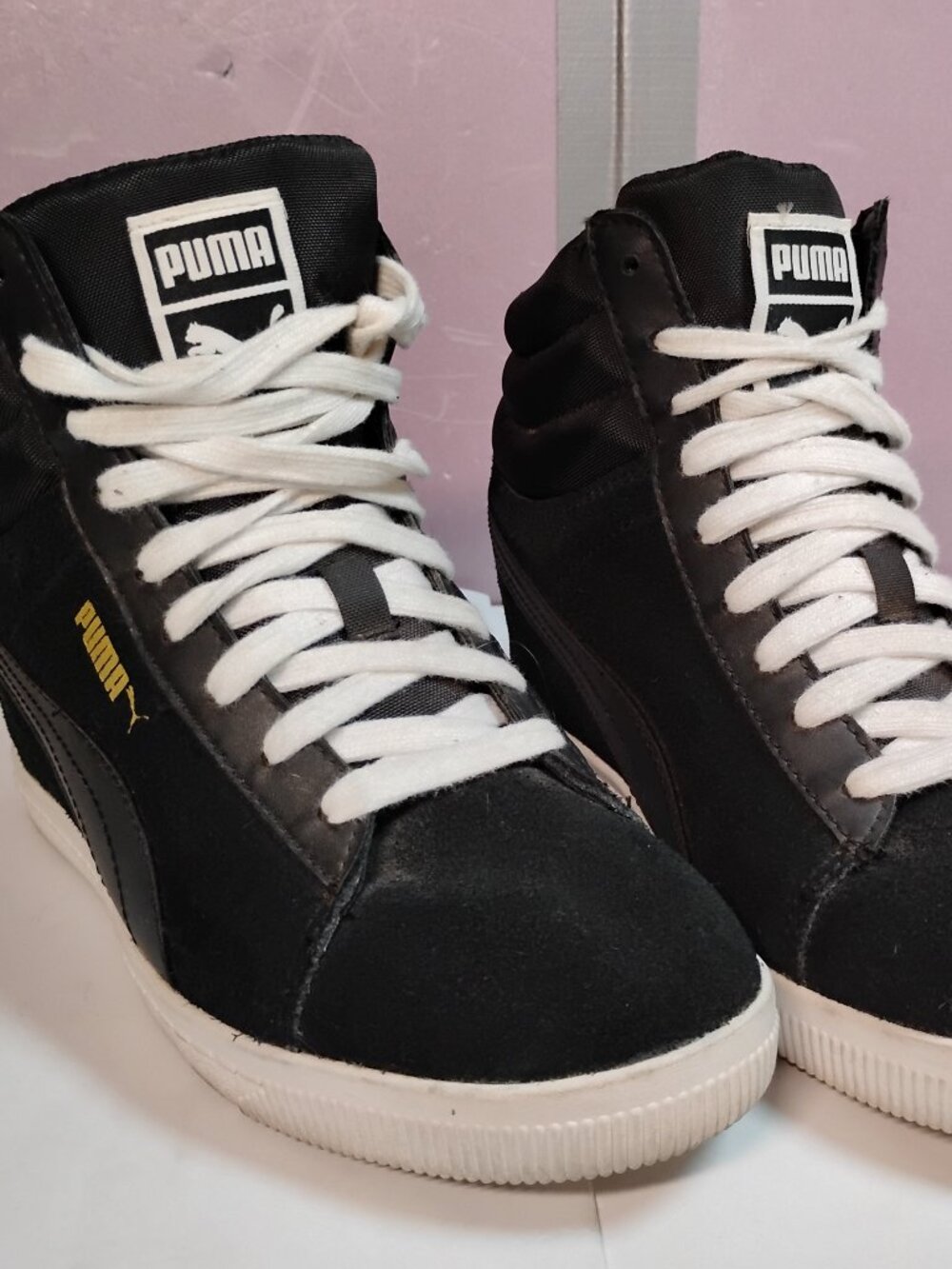 Puma Women’s Black High Top Wedge Sneakers Size 6.5 Hidden Heel Sneakers